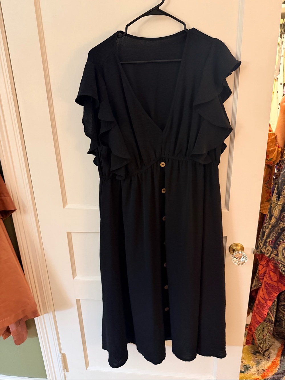 SHEIN Black Midi Dress with Ruffle Sleeves